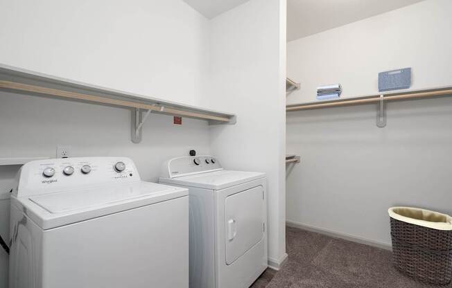 Washer and Dryer with Built In Shelving