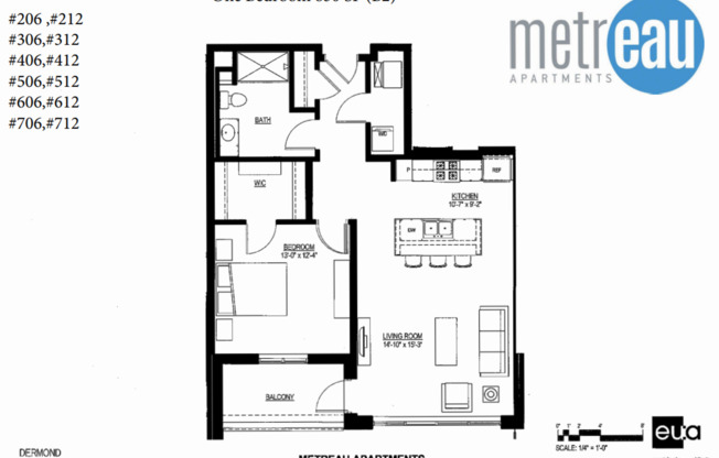 1 bed, 1 bath, 850 sqft, $1,540, Unit 412