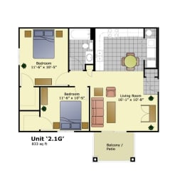 2 beds, 1 bath, 833 sqft, $1,575