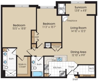 2 beds, 2 baths, 1,269 sqft, $2,920