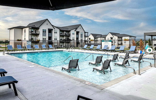 Resort-style swimming pool with baja shelf at Tiburon Ridge in Omaha, NE