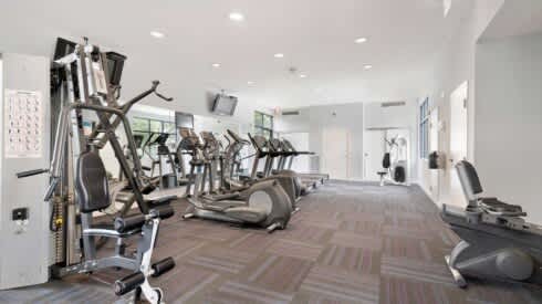 the gym is equipped with a variety of exercise equipment