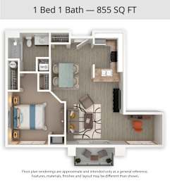 1 bed, 1 bath, 855 sqft, $1,931