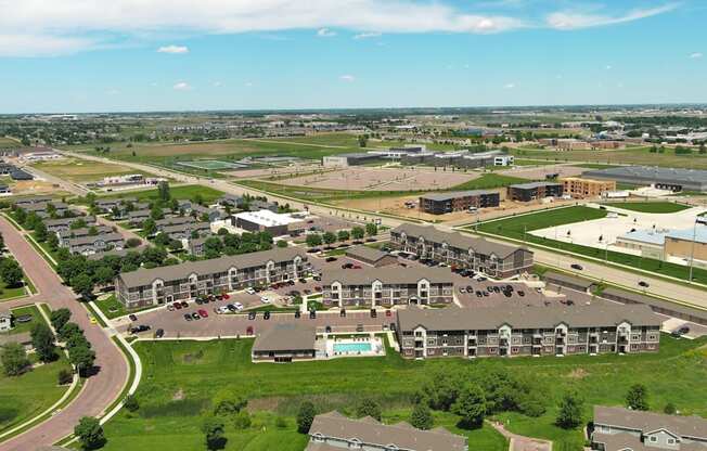 an aerial view of an apartment complex in a city