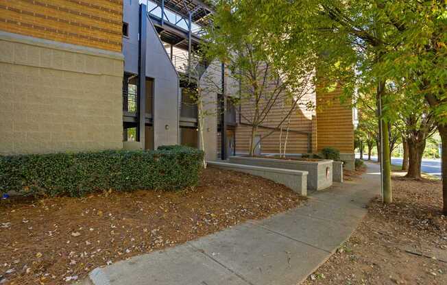 Flatiron West Trade Apartments exterior sidewalk