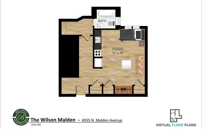 Studio, 1 bath, 420 sqft, $1,450, Unit 216