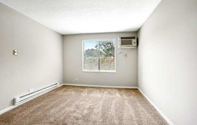 an empty room with carpet and a window