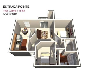 2 beds, 1 bath, 720 sqft, $1,486