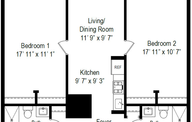 2 beds, 2 baths, 820 sqft, $2,595