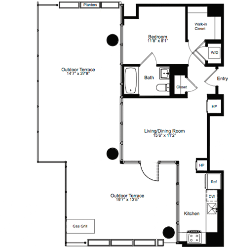 1 bed, 1 bath, 608 sqft, $7,265, Unit 14B