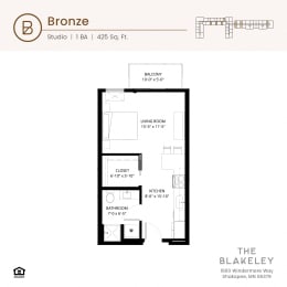 Studio, 1 bath, 425 sqft, $1,341