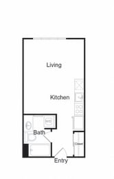 Studio, 1 bath, 445 sqft, $1,375