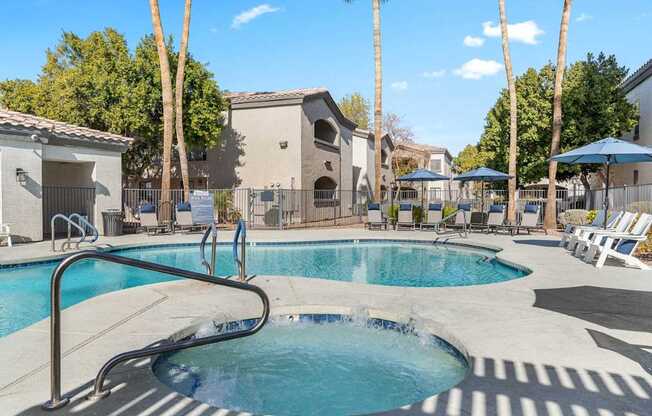 Bayside Apartments in Phoenix, Arizona Pool with Lounge Chairs