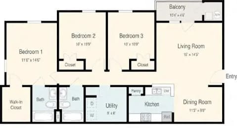 3 beds, 2 baths, 1,274 sqft, $1,562