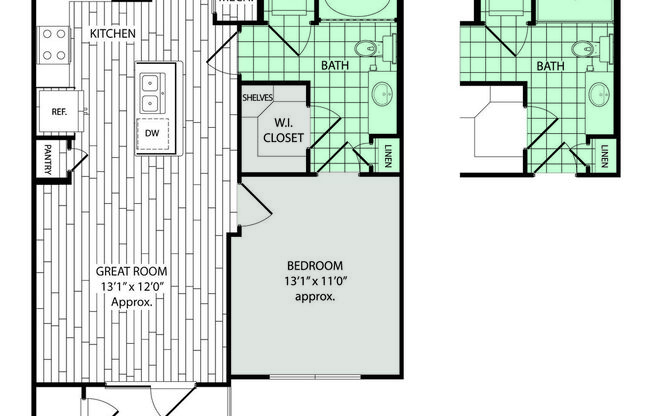 1 bed, 1 bath, 683 sqft, $1,392