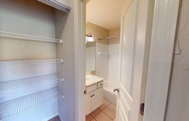 a bathroom with an empty closet and a sink