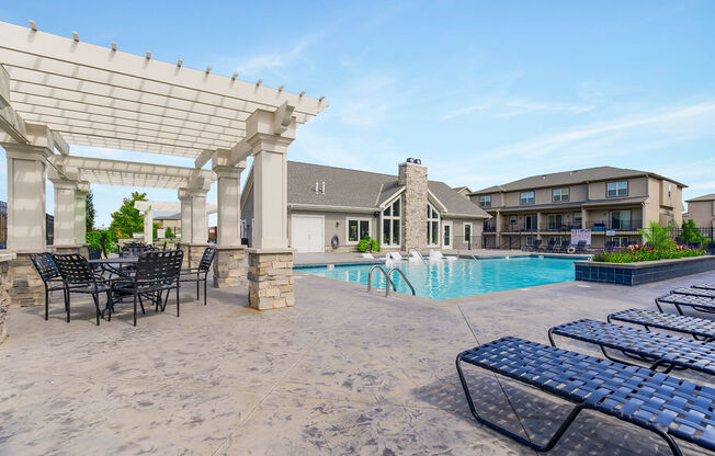 Poolside Relaxing Area at Prairie Pines Townhomes, Shawnee, KS