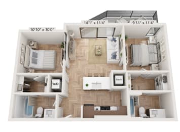 2 beds, 2 baths, 948 sqft, $1,929