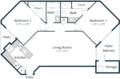 2 beds, 2 baths, 977 sqft, $1,345