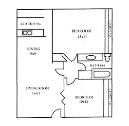 2 beds, 1 bath, 823 sqft, $1,050