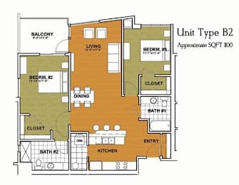 2 beds, 2 baths, 1,156 sqft, $2,230