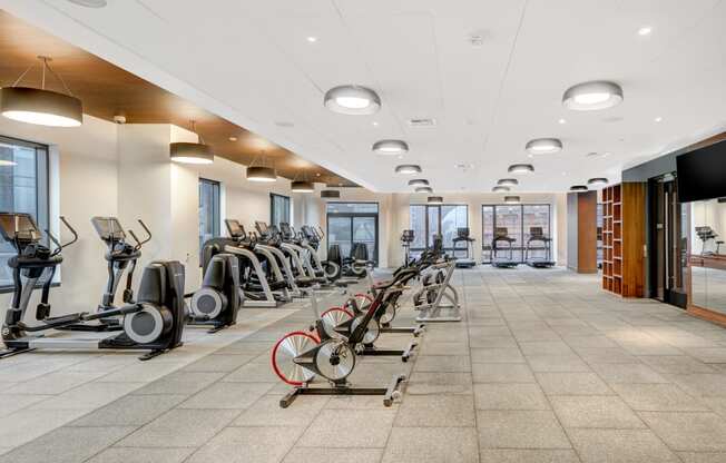 Spin Bikes and Cardio Equipment in Fitness Center at Stratus, Seattle, WA