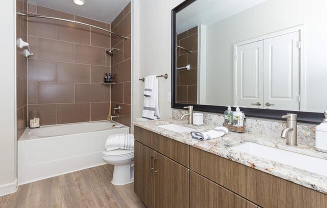 a kitchen with a sink and a mirror