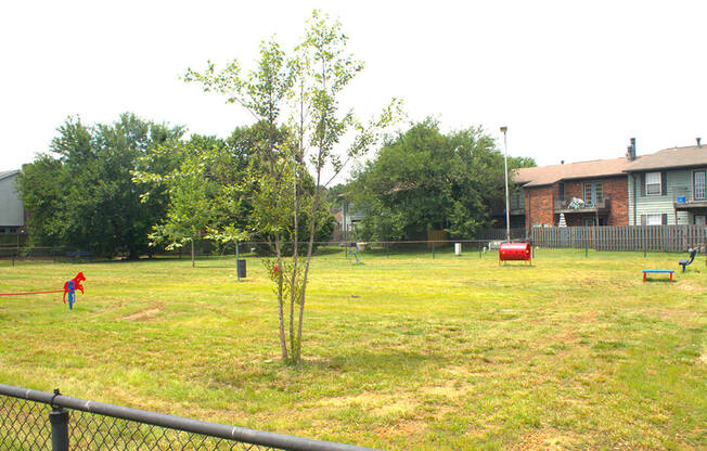 a yard with a tree in the middle of it