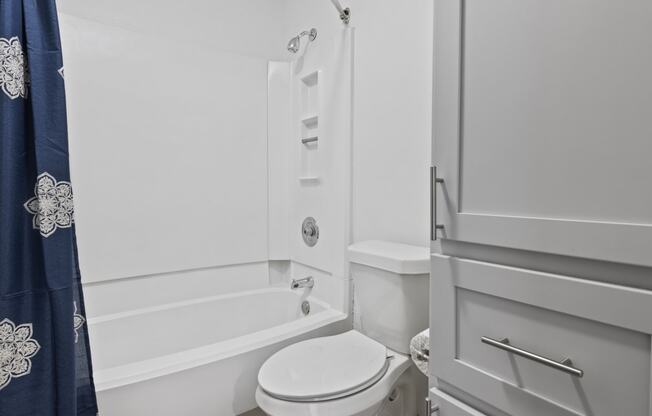 a bathroom with a toilet and a bath tub