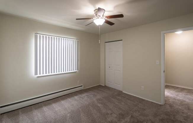 This is a photo of the second bedroom of the 1004 square foot, 2 bedroom/1 bath Townhome with stackable washer/dryer floor plan at Colonial Ridge Apartments in the Pleasant Ridge neighborhood of Cincinnati, OH.