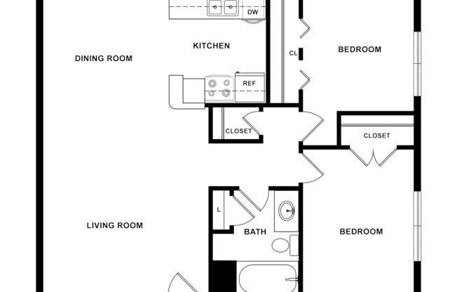 2 beds, 1 bath, 817 sqft, $1,369