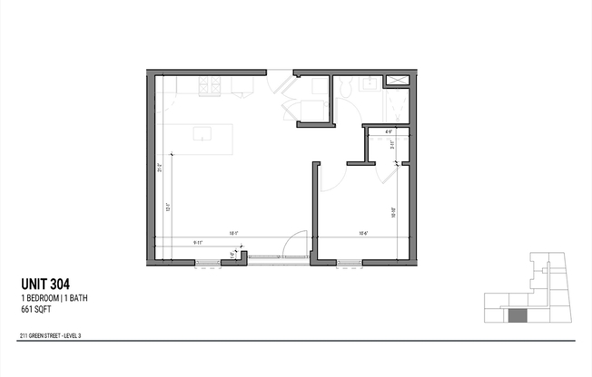 1 bed, 1 bath, 640 sqft, $2,850, Unit 304