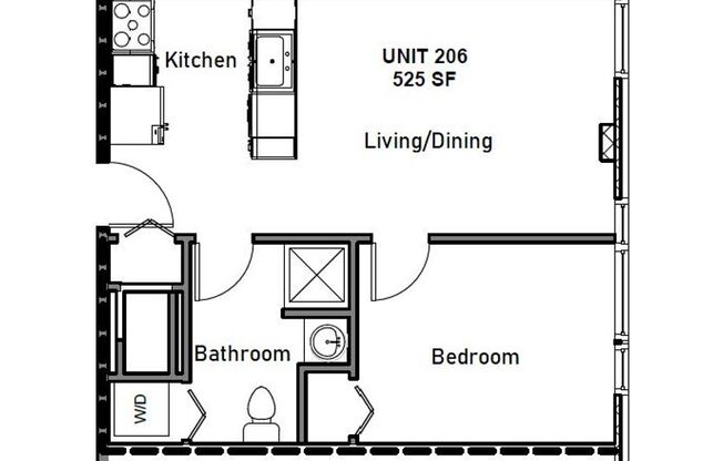 1 bed, 1 bath, 525 sqft, $1,600, Unit 206