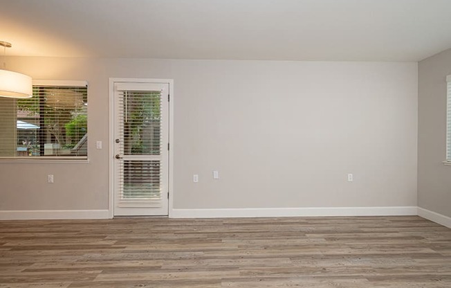 Living room with view of door