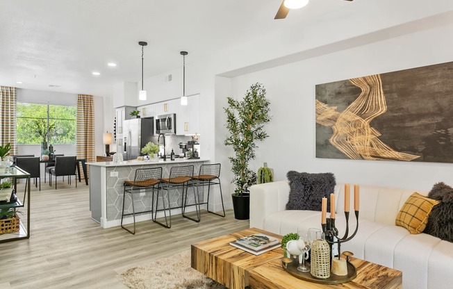 a living room with a couch and a table