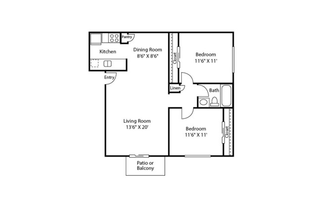 2 beds, 1 bath, 860 sqft, $1,343