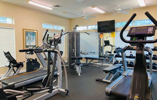 Gym with various exercise equipment at Mainstreet Apartments, Florida, 33756