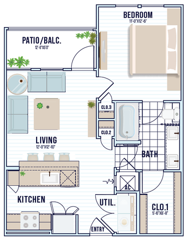1 bed, 1 bath, 632 sqft, $1,499
