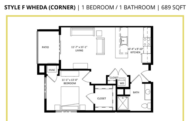 1 bed, 1 bath, 689 sqft, $1,090, Unit 322