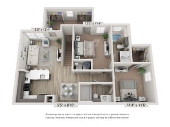 2 beds, 2 baths, 1,090 sqft, $1,364