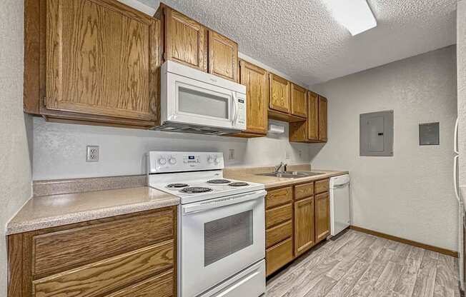 a view of the ceiling of a room with wood cabinets at Creekstone Falls, South Dakota
