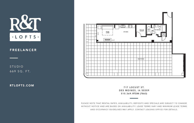 Studio, 1 bath, 669 sqft, $1,100