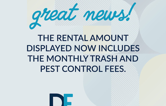 A poster announces that the rental amount now includes trash and pest control fees.