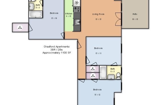 3 beds, 2 baths, 1,100 sqft, $1,915, Unit 105
