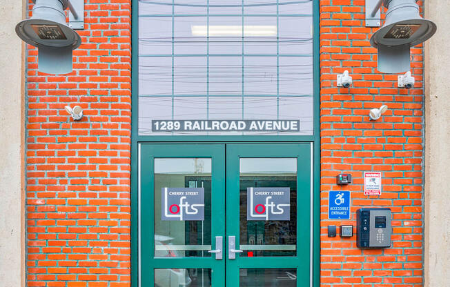 the front door at Cherry Street Lofts, Bridgeport