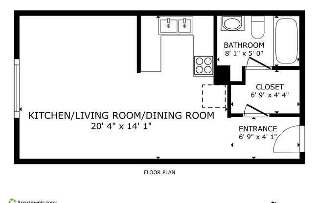 Studio, 1 bath, 378 sqft, $749, Unit 212