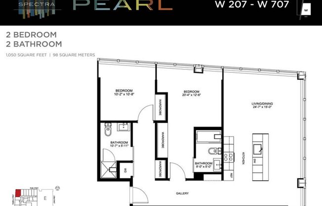 2 beds, 2 baths, 1,050 sqft, $2,714, Unit W707