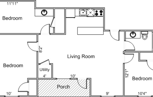 3 beds, 1 bath, 900 sqft, $3,309, Unit 45R-402