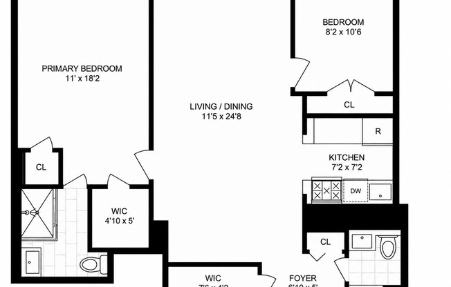 2 beds, 2 baths, $6,500, Unit 17B