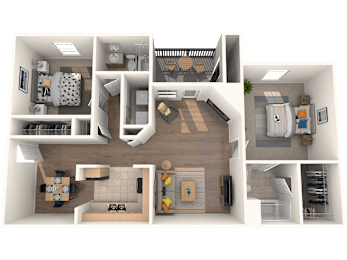 2 beds, 2 baths, 1,005 sqft, $1,232